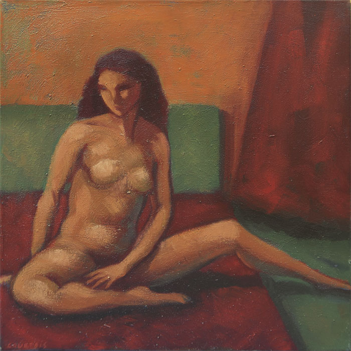 Visage de femme et de garçon avec nuages, peinture de Hélène Courtois-Redouté
