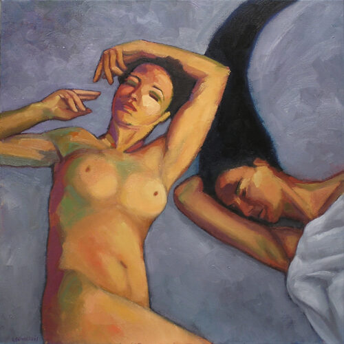 Deux nus fond gris deux femmes dormant sur un drap gris