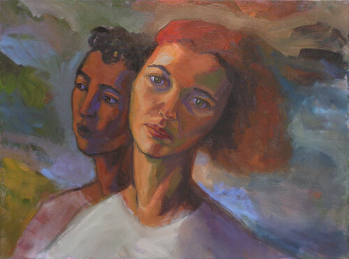 Deux visages Portrait de deux visages homme noir et femme blanche