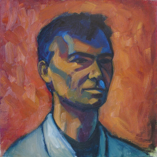 Charles portrait d'homme expressionniste ombres bleu et violet sur fond or