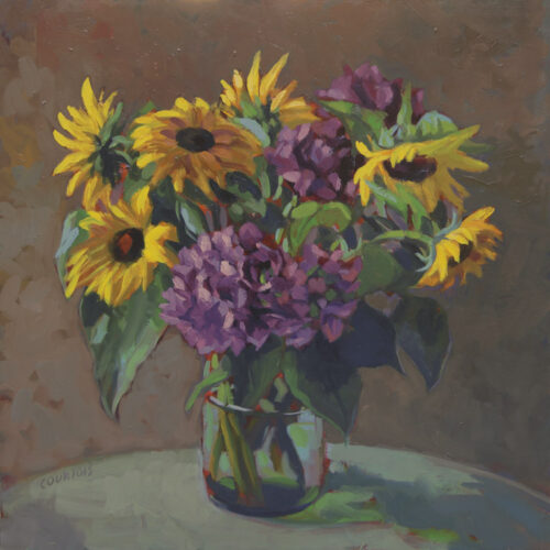 Soleils et hortensias Soleils et hortensias, peinture d'Hélène Courtois-Redouté