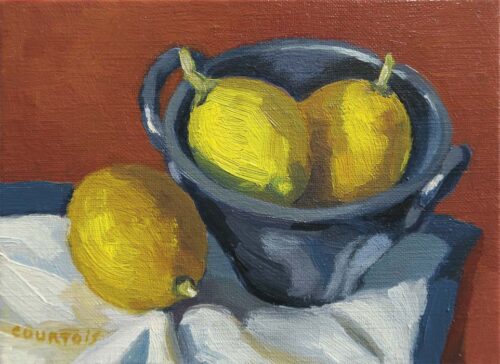 Bol bleu et trois citrons Bol bleu et trois citrons