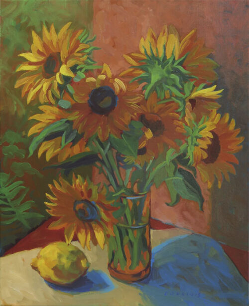 Tournesols et citron Bouquet de tournesols dans un vase